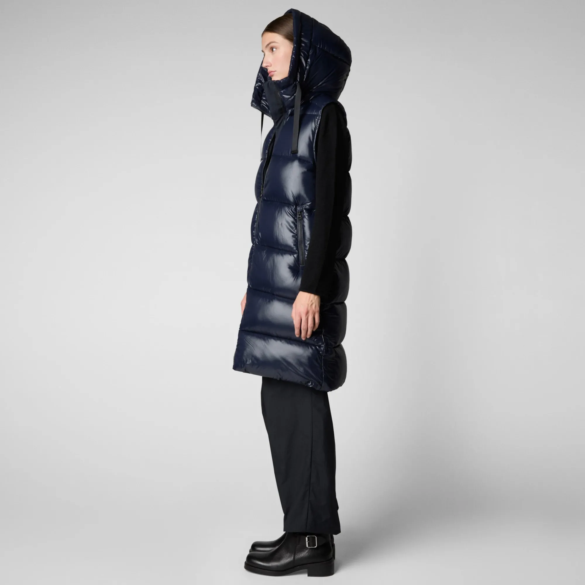 Outlet Save The Duck Women's Hooded Animal free Puffer Vest Iria in blue black BlueBlack