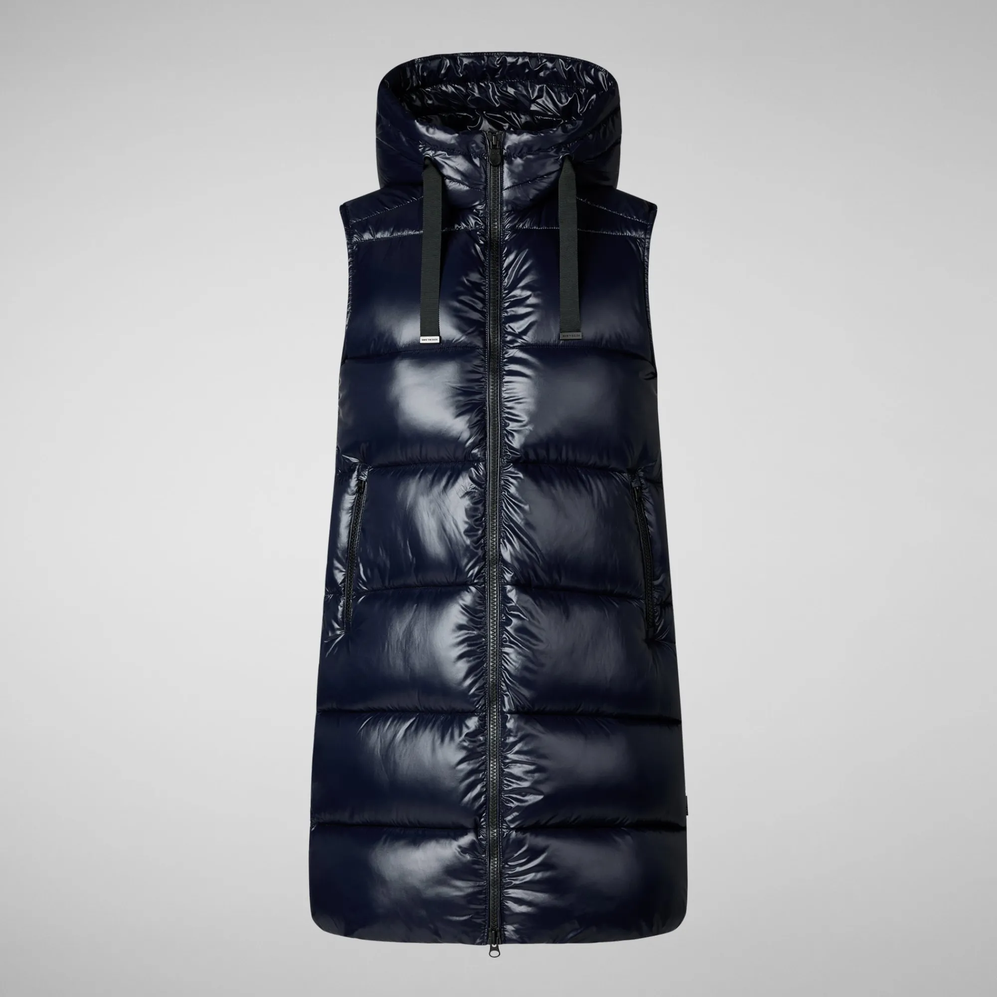 Outlet Save The Duck Women's Hooded Animal free Puffer Vest Iria in blue black BlueBlack