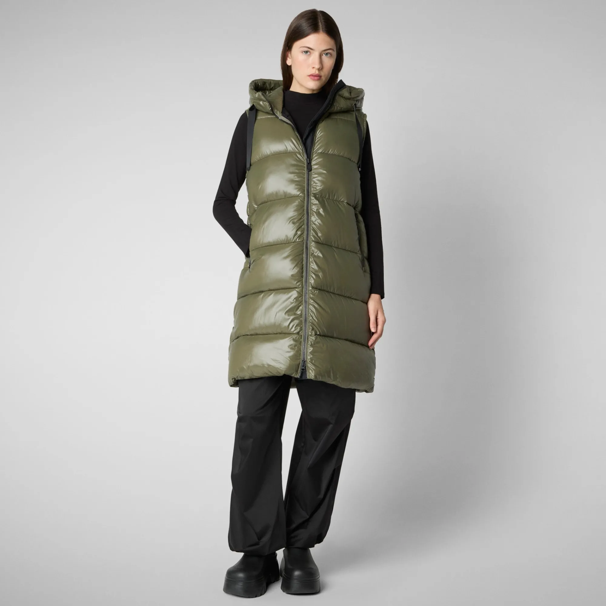 Outlet Save The Duck Women's Hooded Animal free Puffer Vest Iria in laurel green LaurelGreen