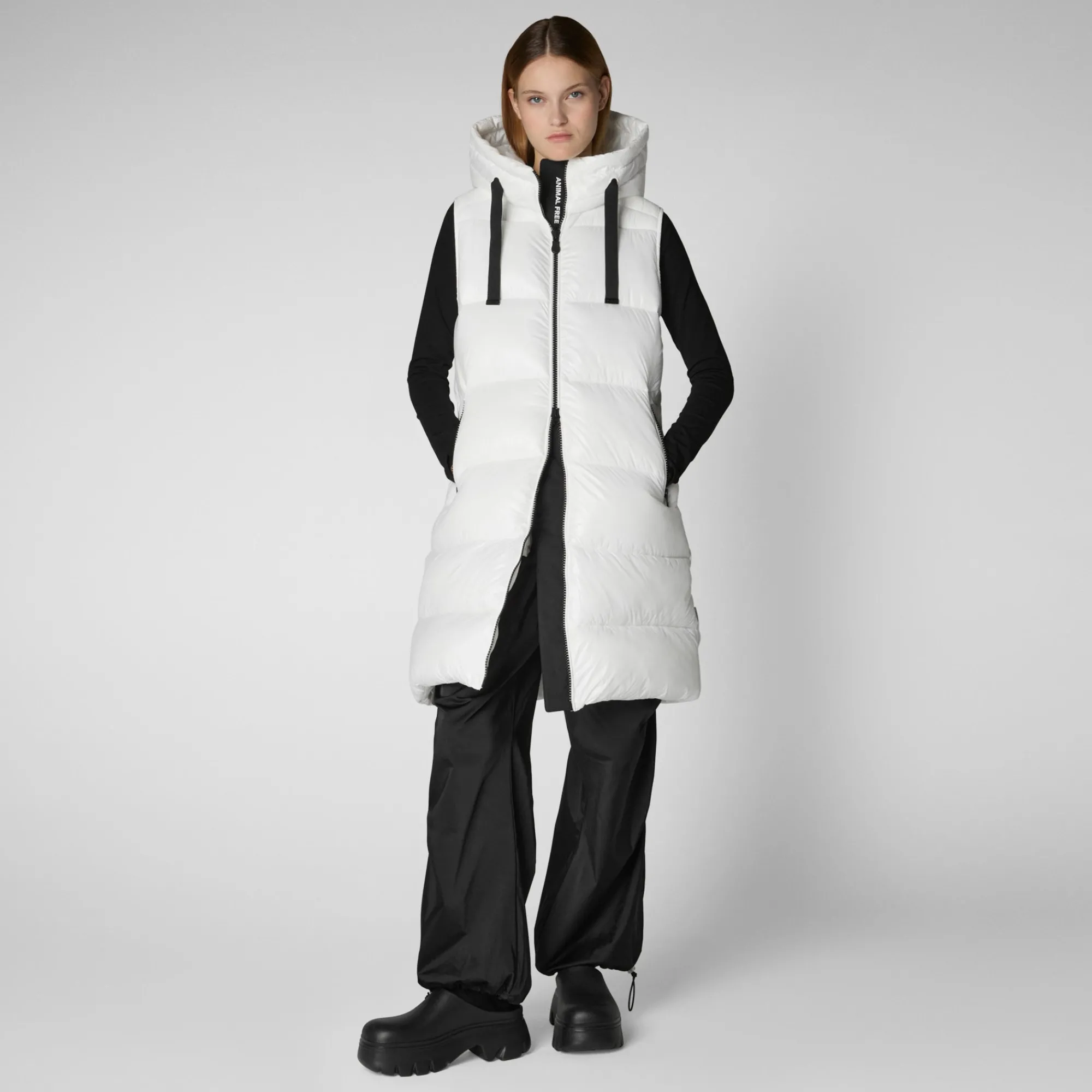Discount Save The Duck Women's Hooded Animal free Puffer Vest Iria in Off white OffWhite