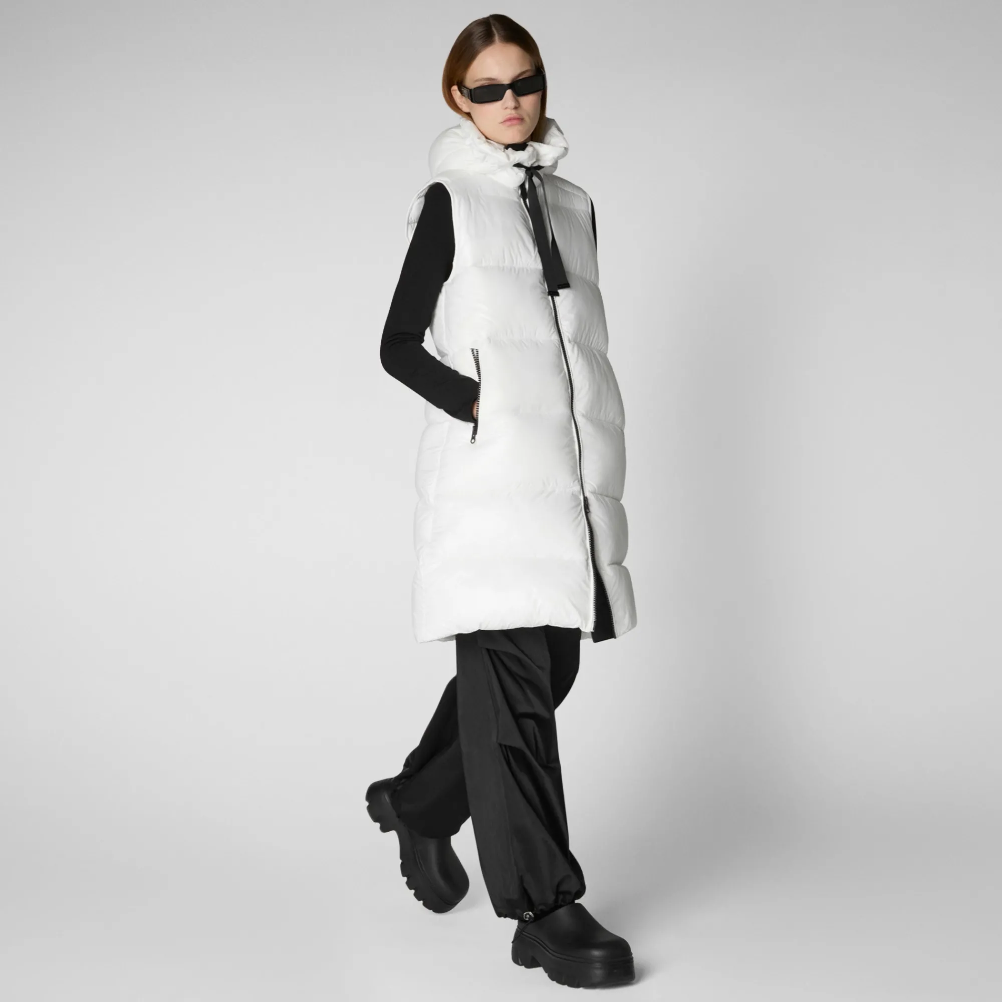Discount Save The Duck Women's Hooded Animal free Puffer Vest Iria in Off white OffWhite