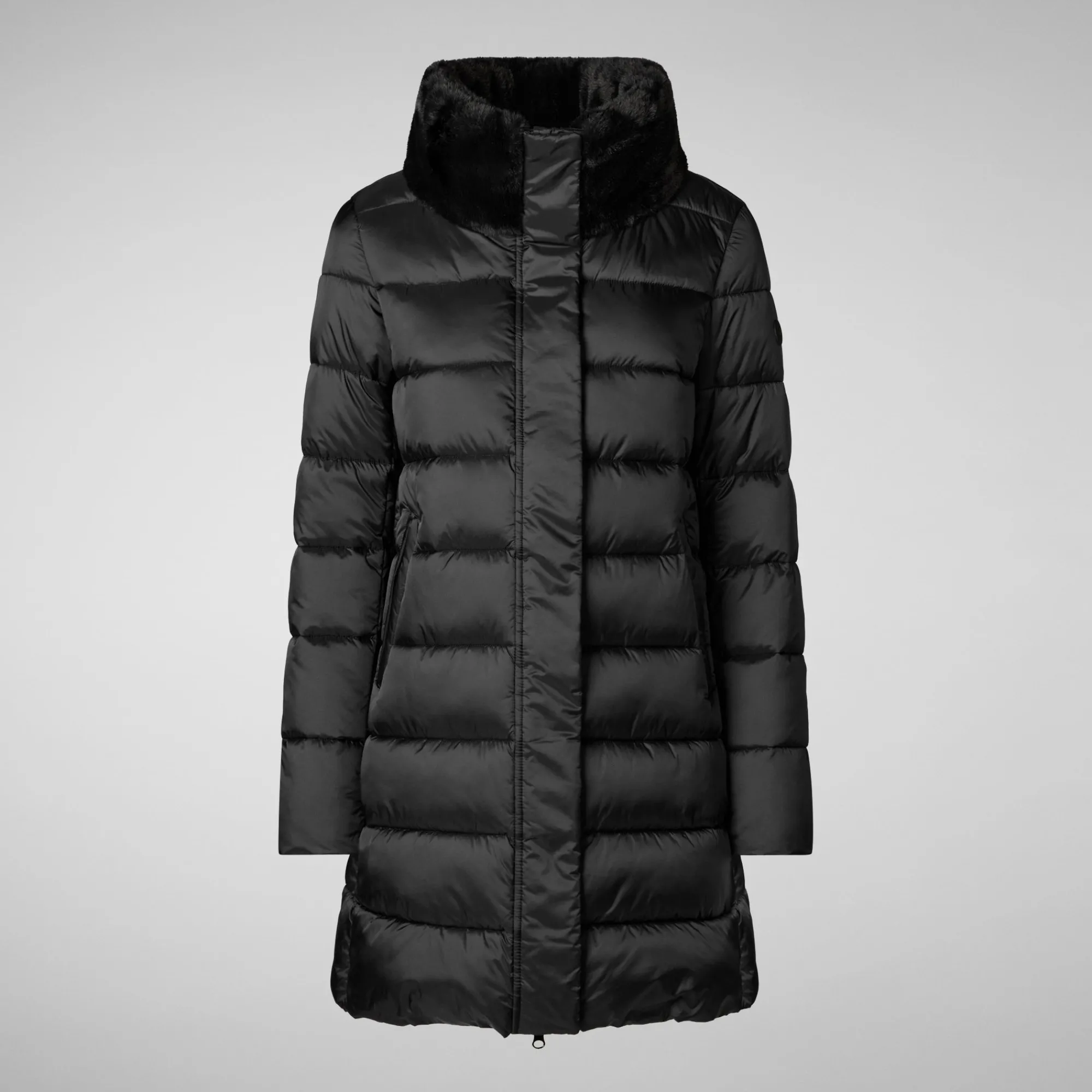 Hot Save The Duck Women's Puffer Coat Dalea with Faux Fur Collar  in Black