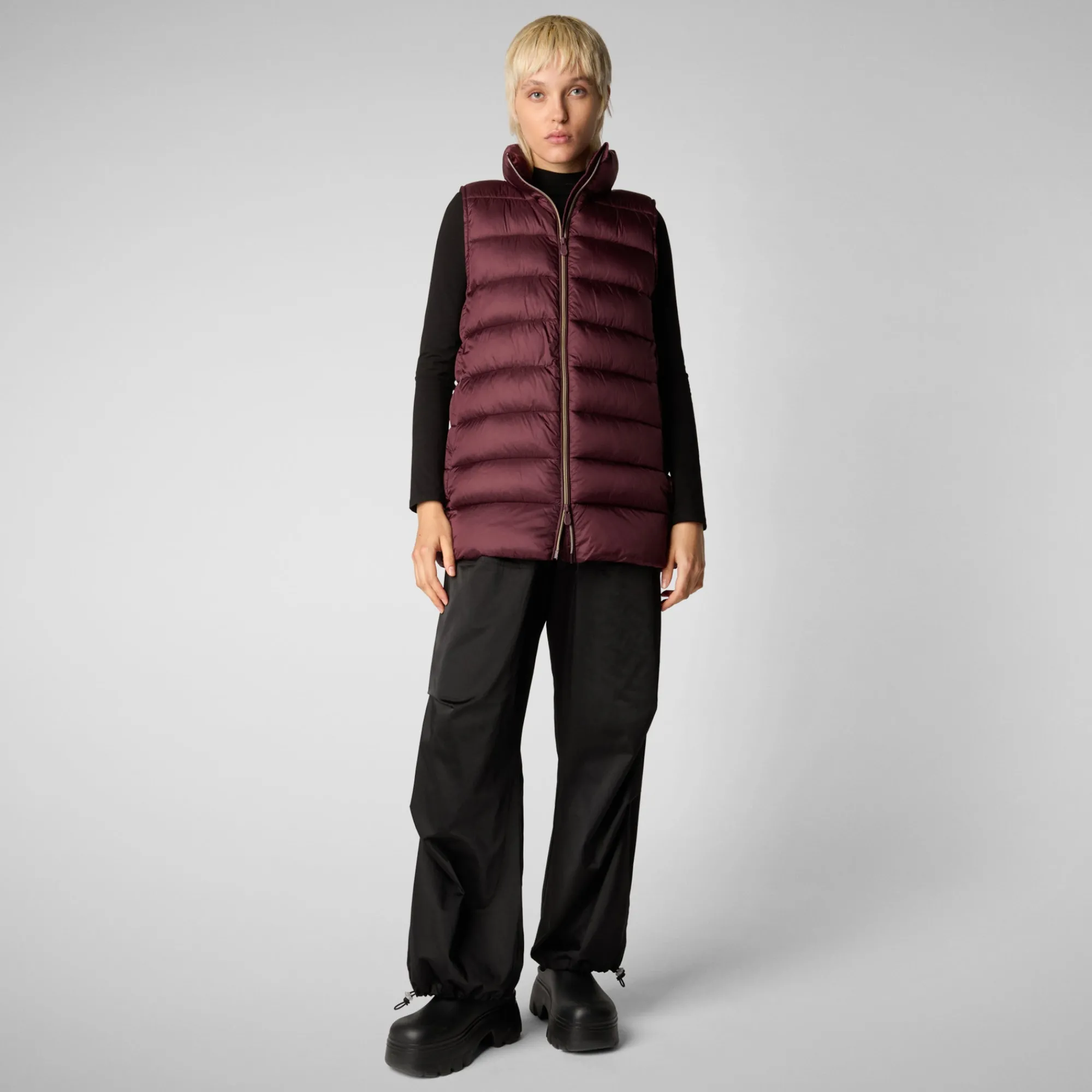 New Save The Duck Women's quilted vest Coral in Burgundy Black Burgundyblack