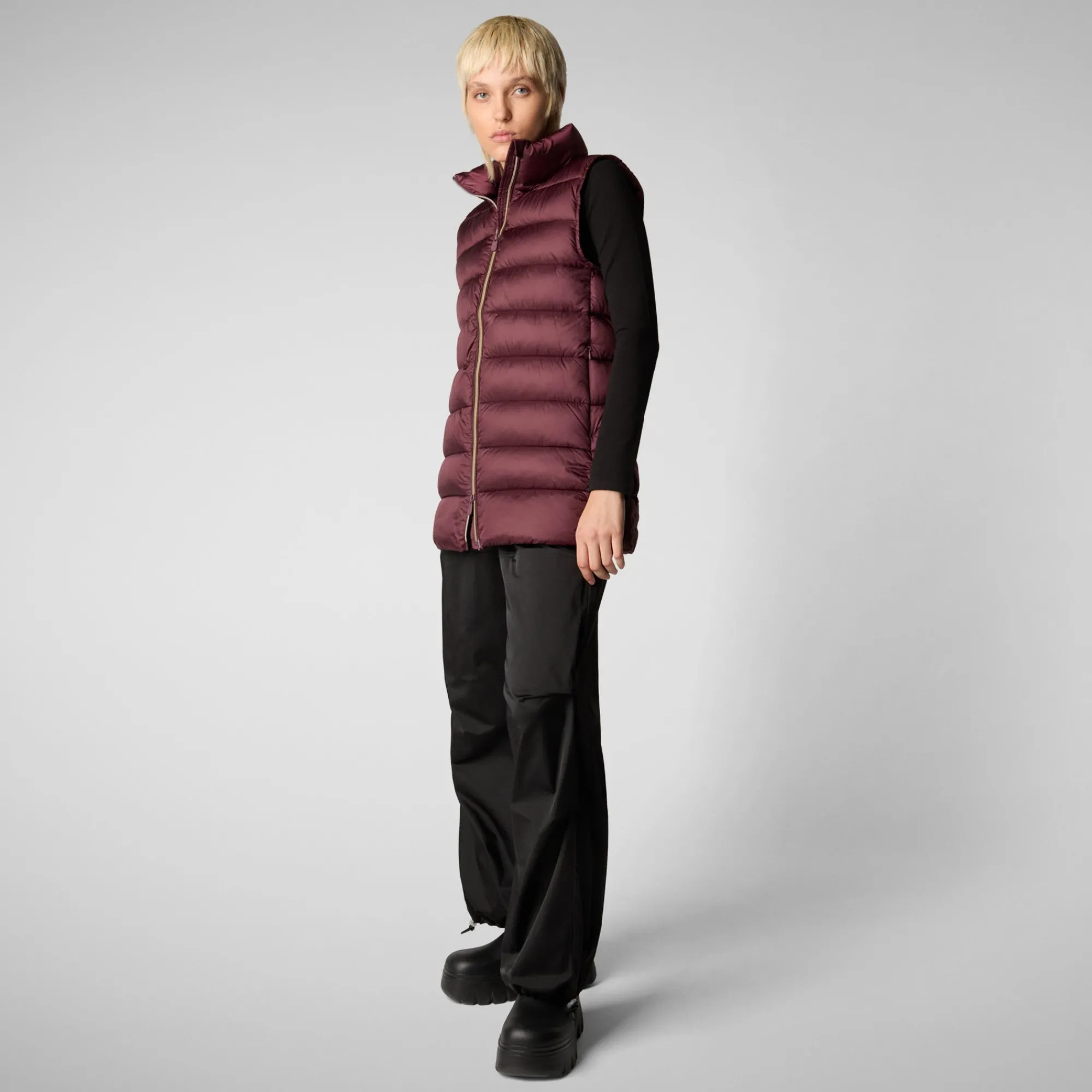 New Save The Duck Women's quilted vest Coral in Burgundy Black Burgundyblack