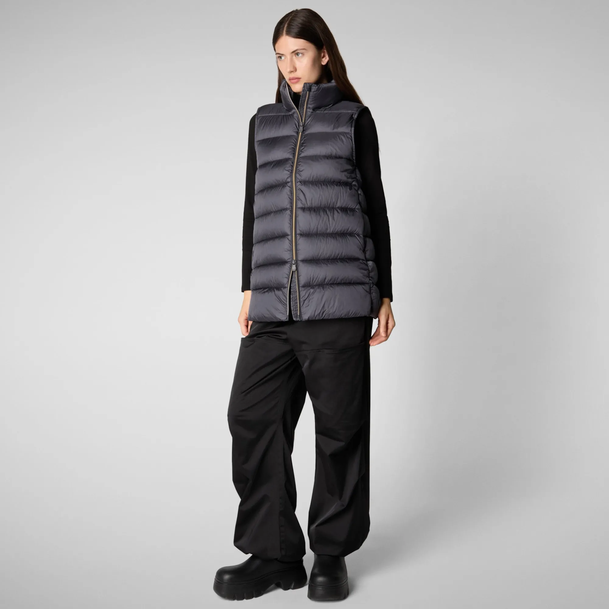 Hot Save The Duck Women's quilted vest Coral in EBONY GREY Ebonygrey