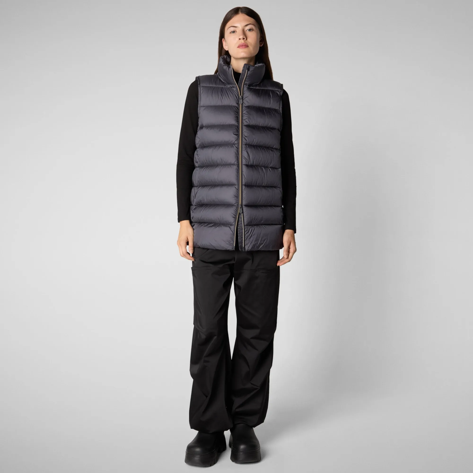 Hot Save The Duck Women's quilted vest Coral in EBONY GREY Ebonygrey