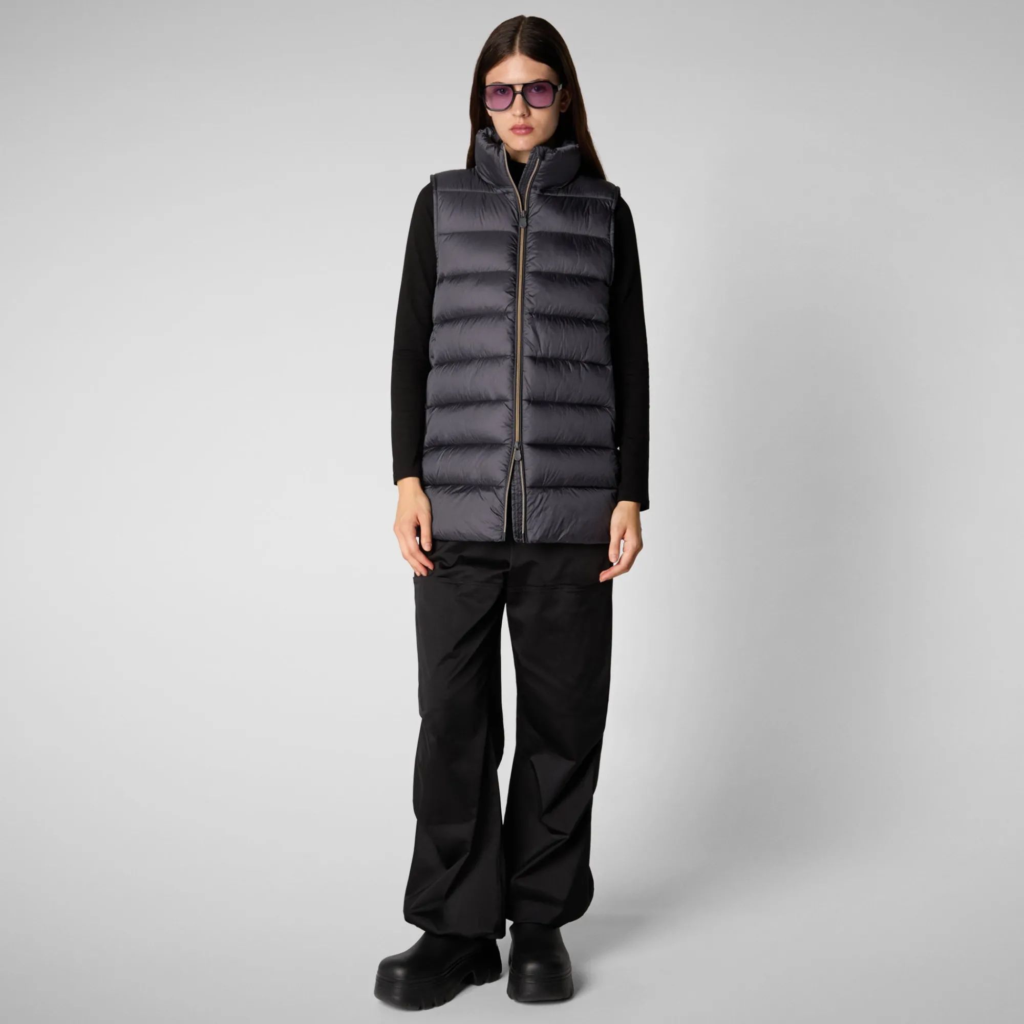 Hot Save The Duck Women's quilted vest Coral in EBONY GREY Ebonygrey