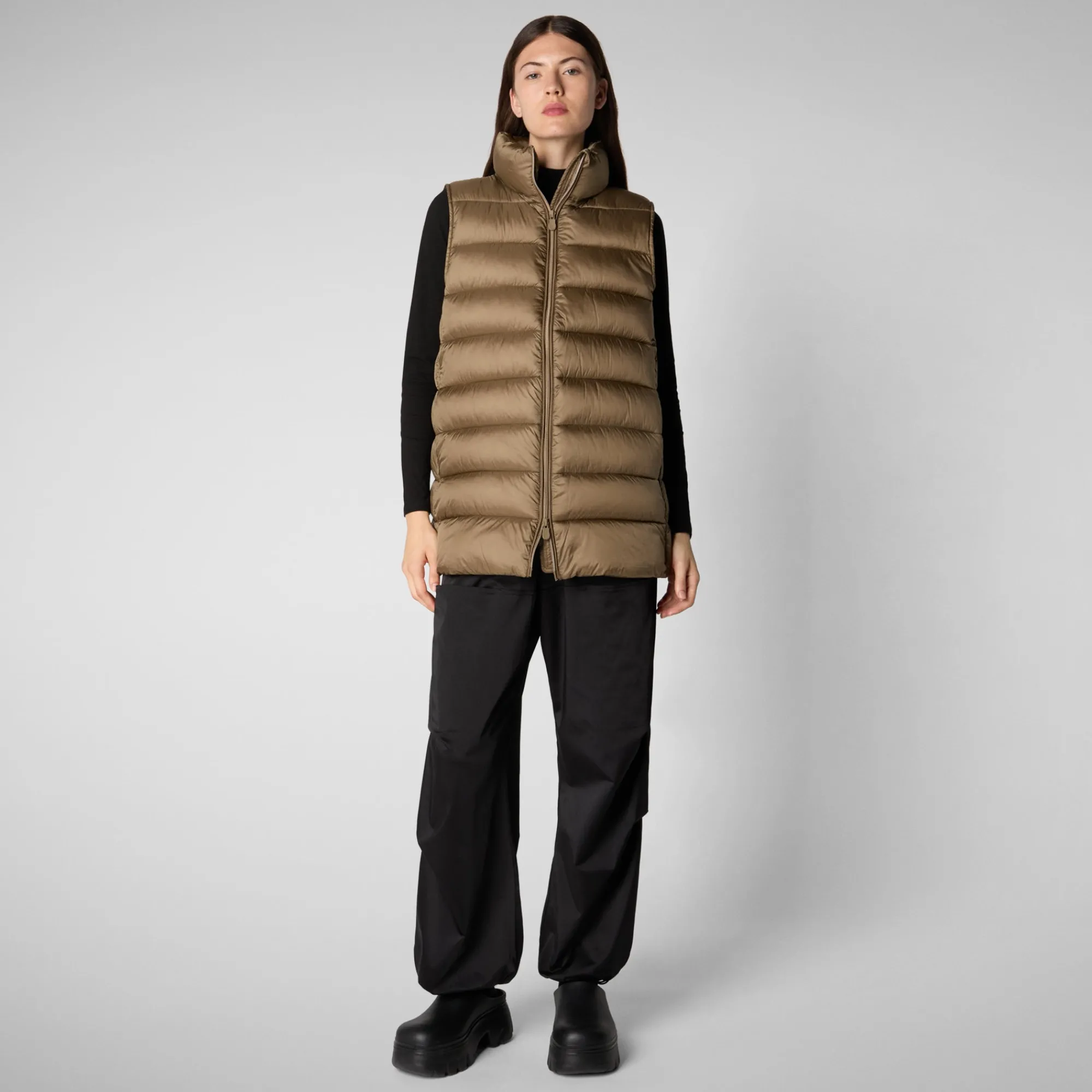 Sale Save The Duck Women's quilted vest Coral in HUSK GREEN HuskGreen