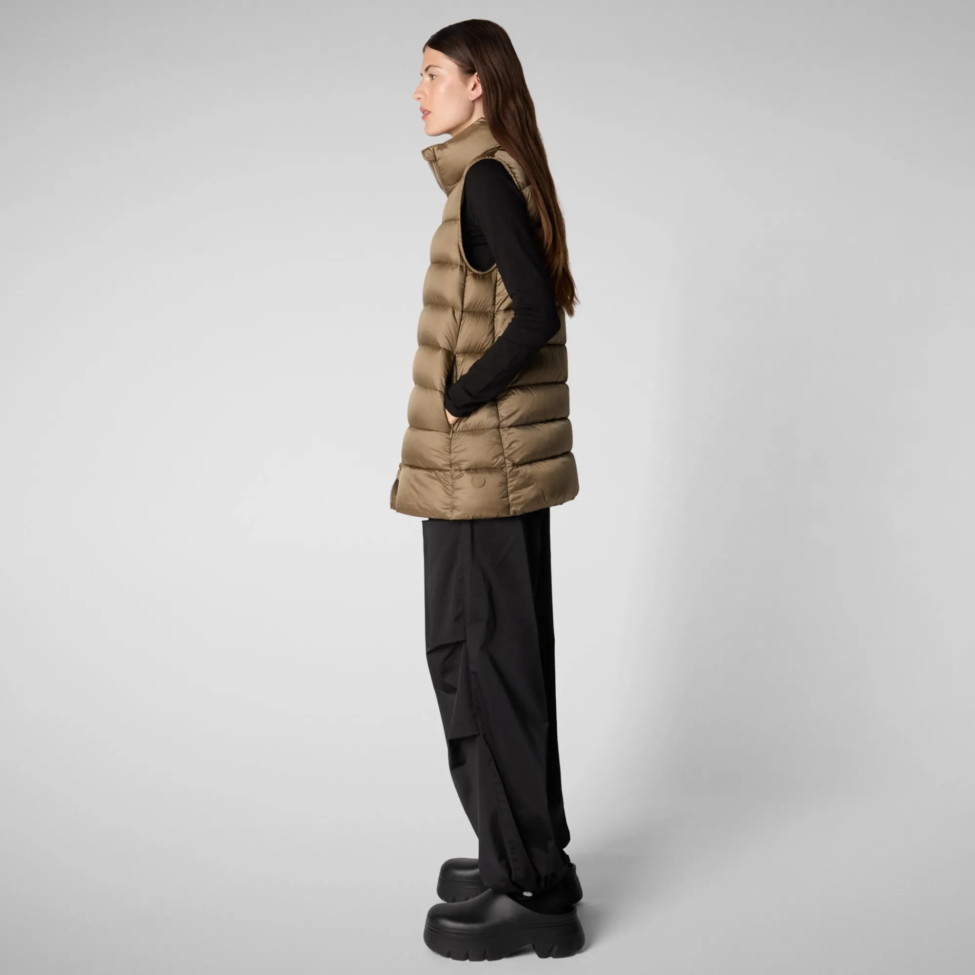 Sale Save The Duck Women's quilted vest Coral in HUSK GREEN HuskGreen