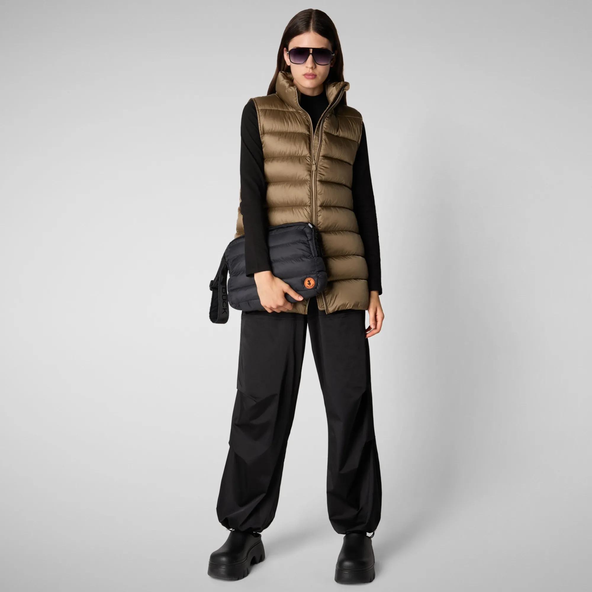 Sale Save The Duck Women's quilted vest Coral in HUSK GREEN HuskGreen