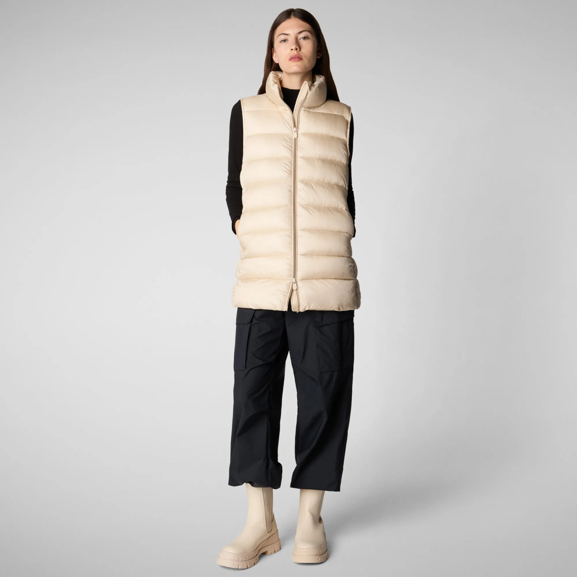 Best Sale Save The Duck Women's quilted vest Coral in SHORE BEIGE ShoreBeige