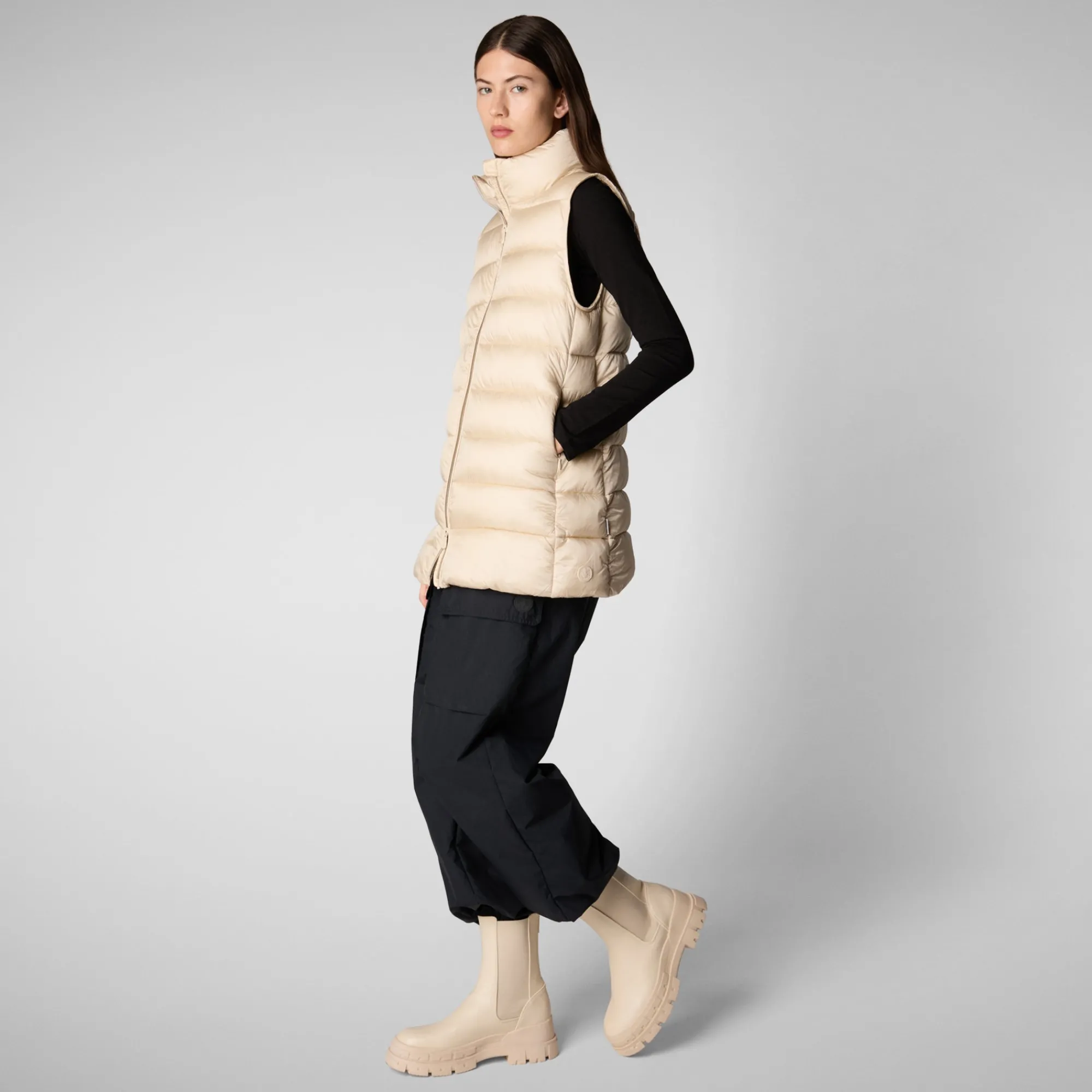 Best Sale Save The Duck Women's quilted vest Coral in SHORE BEIGE ShoreBeige