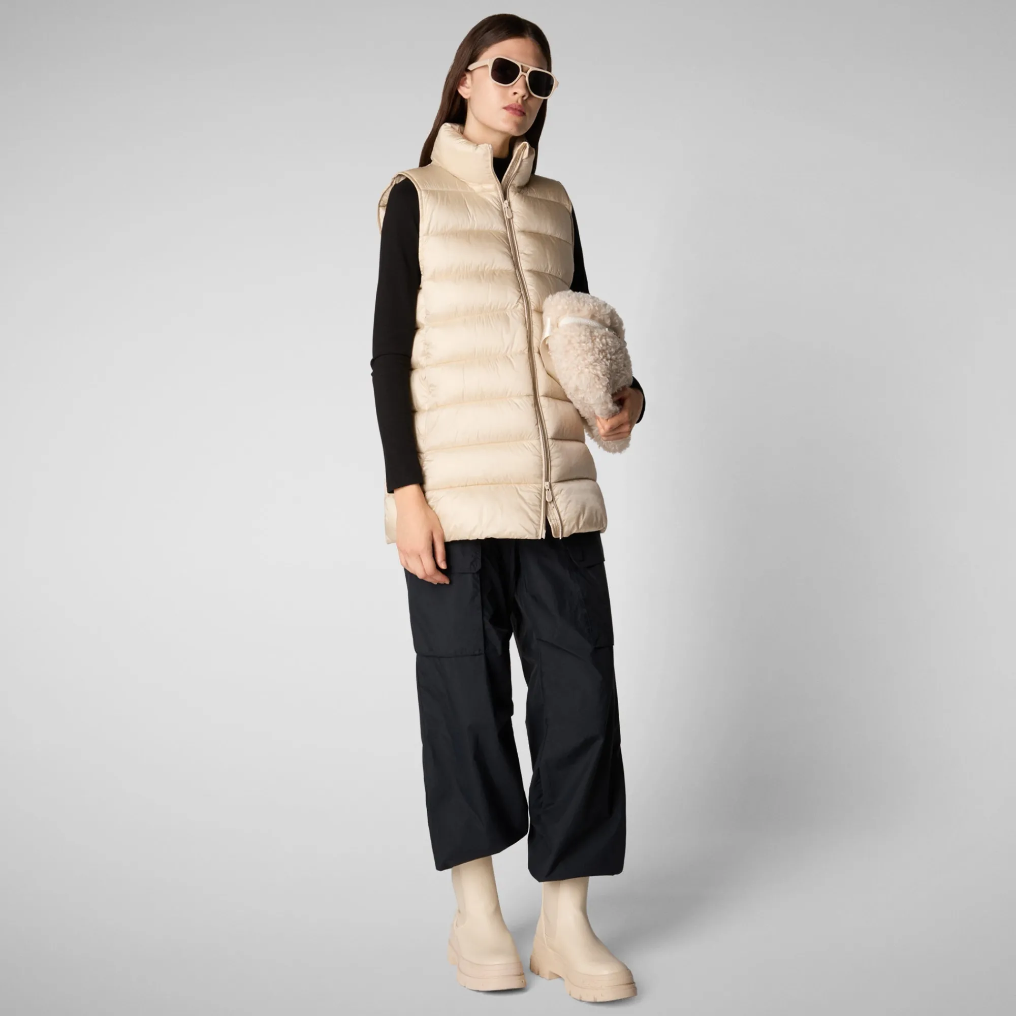 Best Sale Save The Duck Women's quilted vest Coral in SHORE BEIGE ShoreBeige