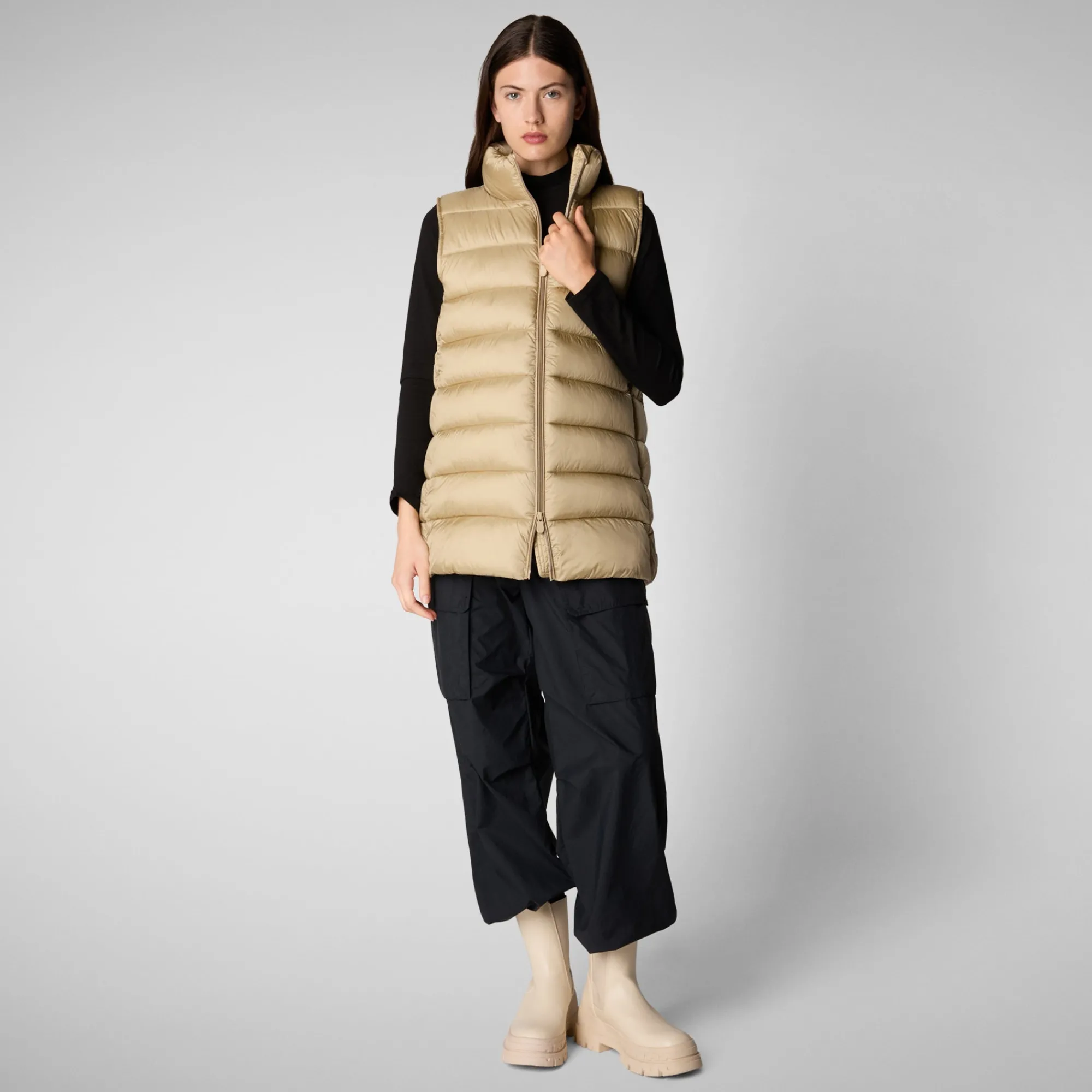 Best Sale Save The Duck Women's quilted vest Coral in WOOD BEIGE WoodBeige