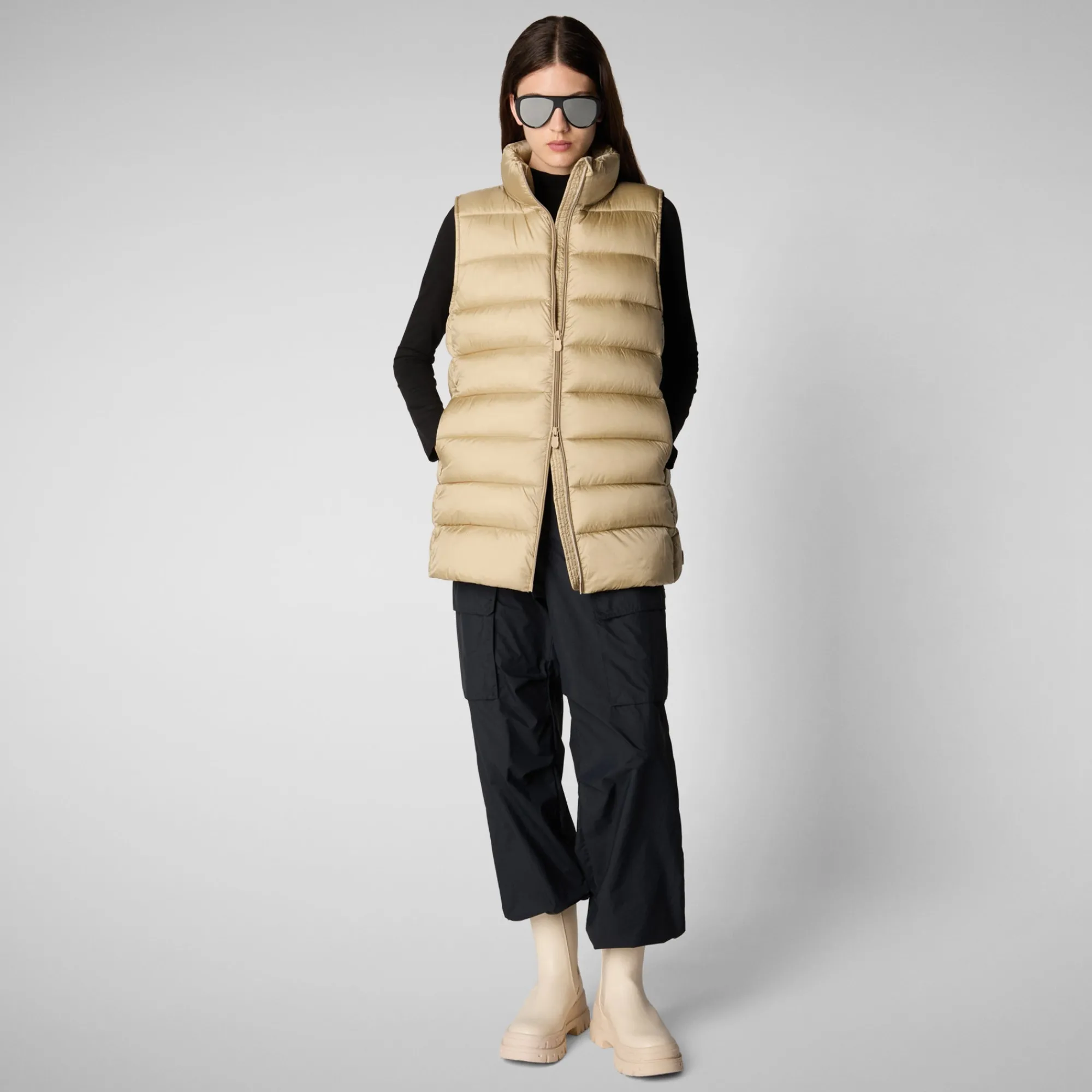 Best Sale Save The Duck Women's quilted vest Coral in WOOD BEIGE WoodBeige